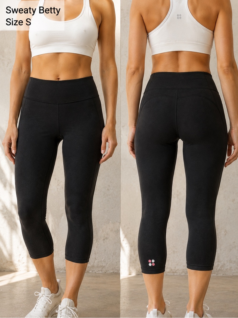 Sweaty Betty Womens pants sz small Black Cropped Athletic Leggings Yoga Workout